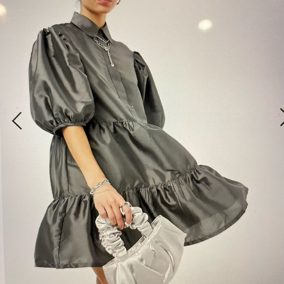 ASOS COLLUSION Tiered Taffeta Smock Dress in Gray - Picture 1 of 9